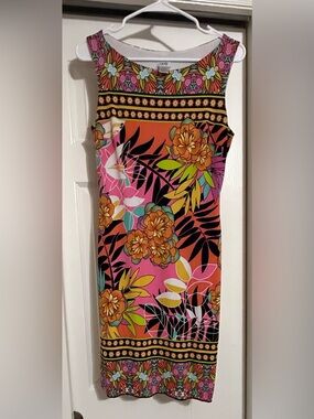 Cache Bright Floral Sleeveless Sheath Dress - Pink, Orange & Black